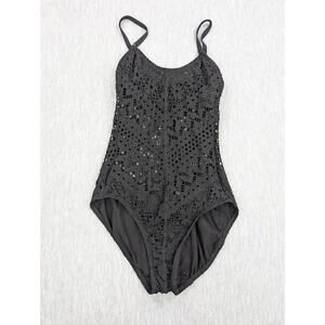 Robin Piccone Swimsuit Womens 4 Black Crochet One Piece Monokini Swimwear